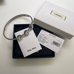 NEW MIU MIU Necklace Choker Crystal Rhinestones Silver with box and dust bag